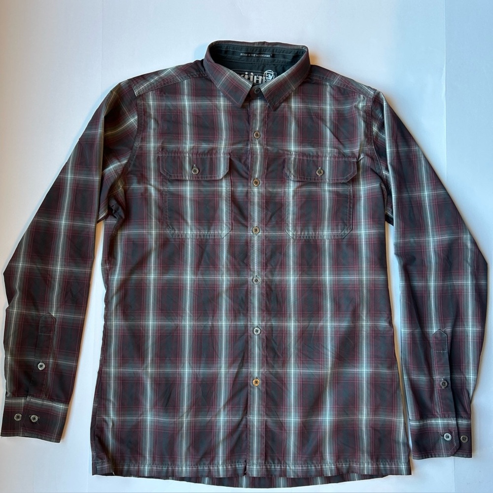 Kuhl Mens Sz Small Steath Plaid Button Up Short Sleeve Camping Fishing